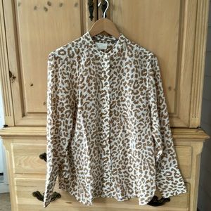 J. Crew cream and tan leopard print 💯 silk blouse EUC